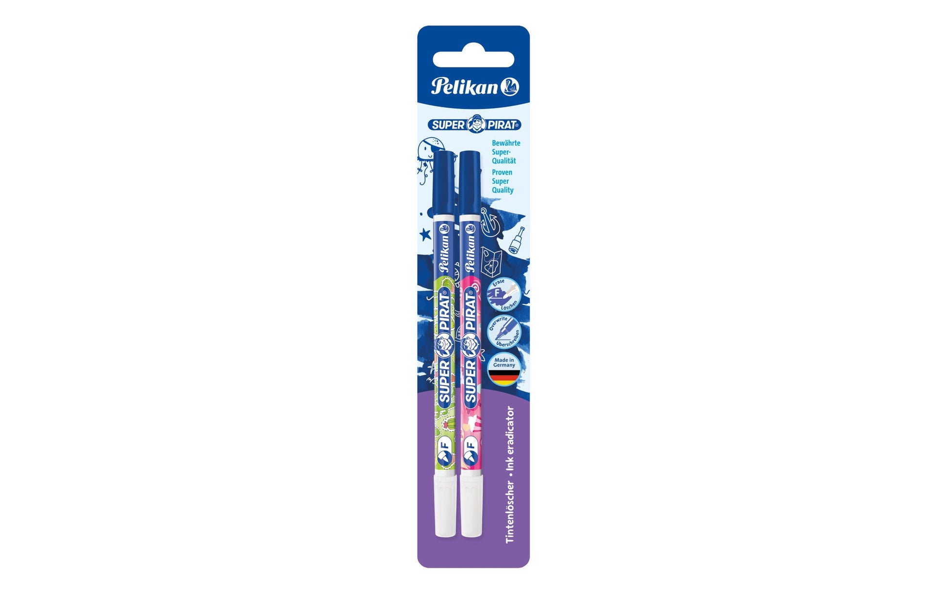 Pelikan Tintenlöscher Super Pirat – fein – blau – Blister 2 Stk.