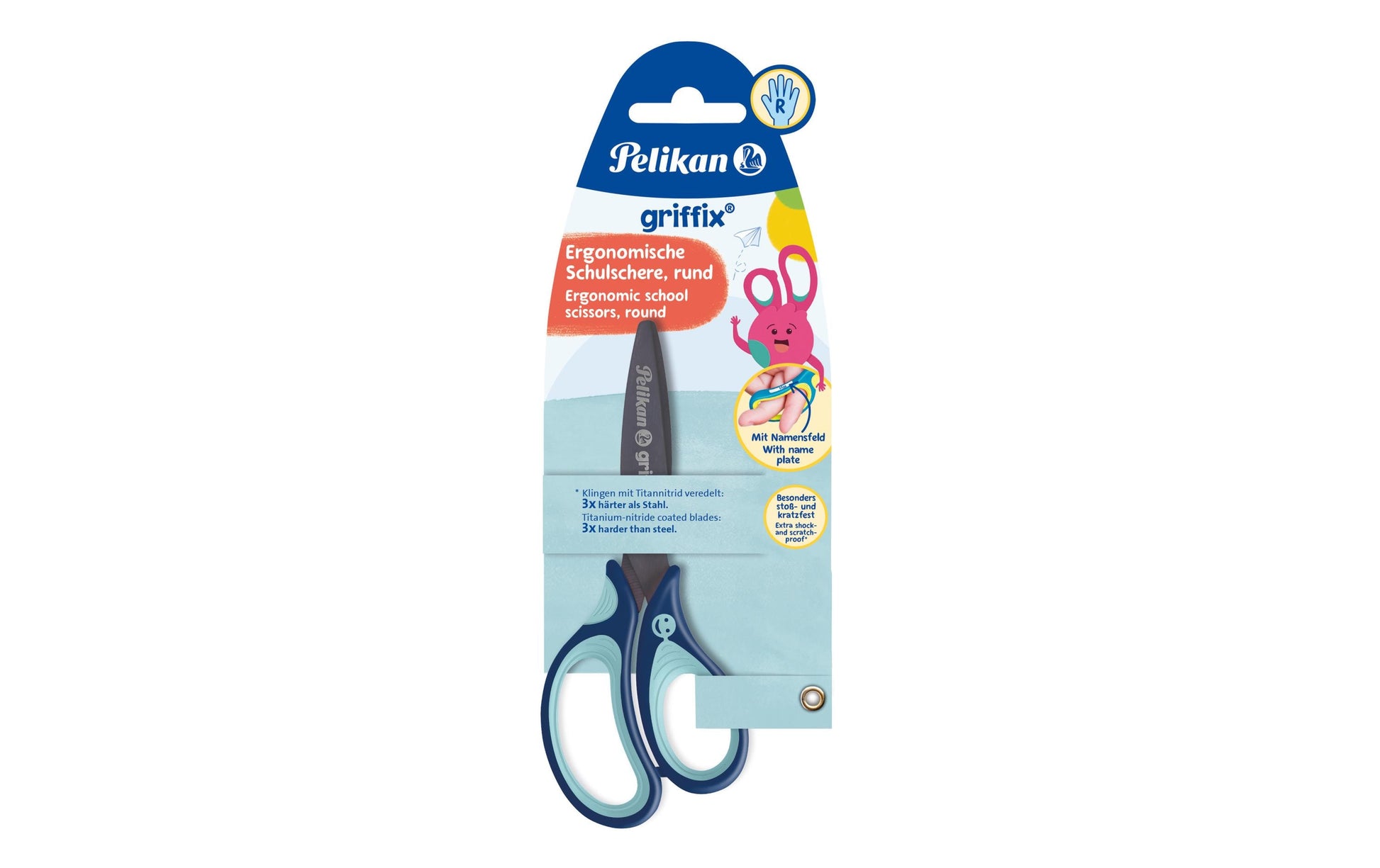 Pelikan griffix Kinderschere, für Rechtshänder – Titannitrid-beschichtet, ergonomischer Griff, latexfrei, Blau