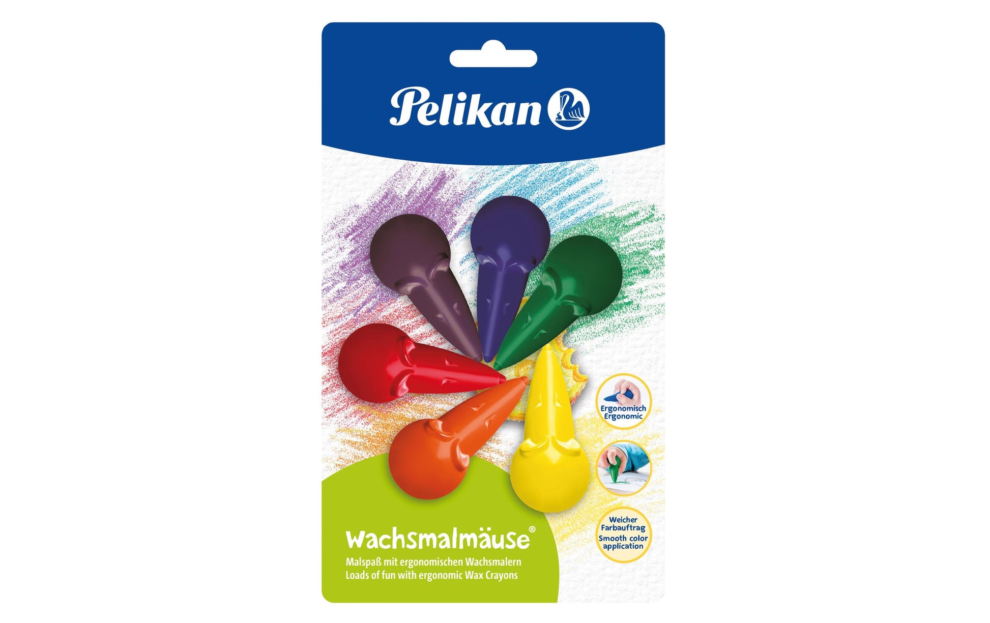 Pelikan Wachsmalstifte Mäuseform – mehrfarbig – 6 Stück – im Blister