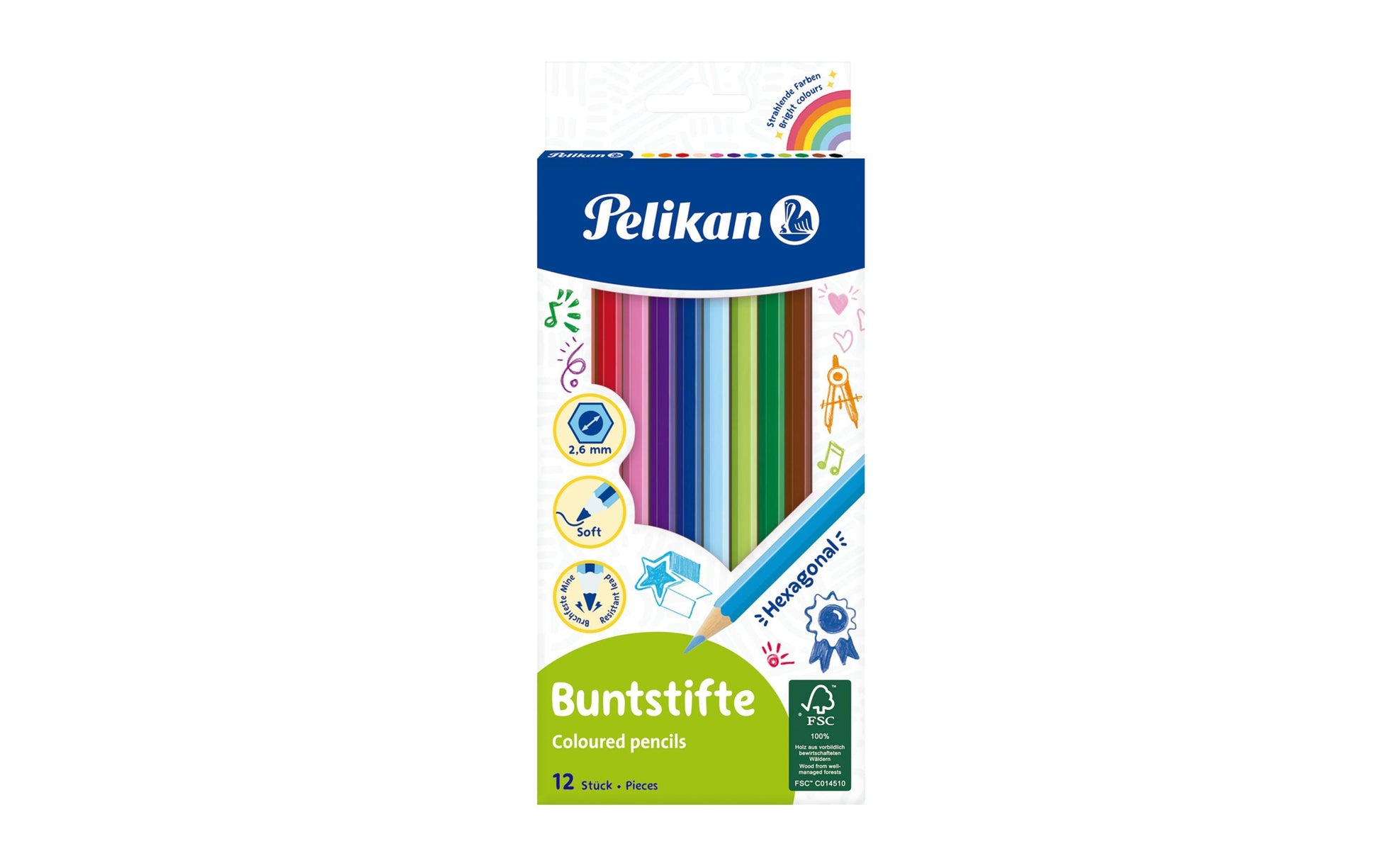 Pelikan Buntstifte – Sechskant, Minen-Ø 3,0 mm, 12 Farben, in Kartonetui