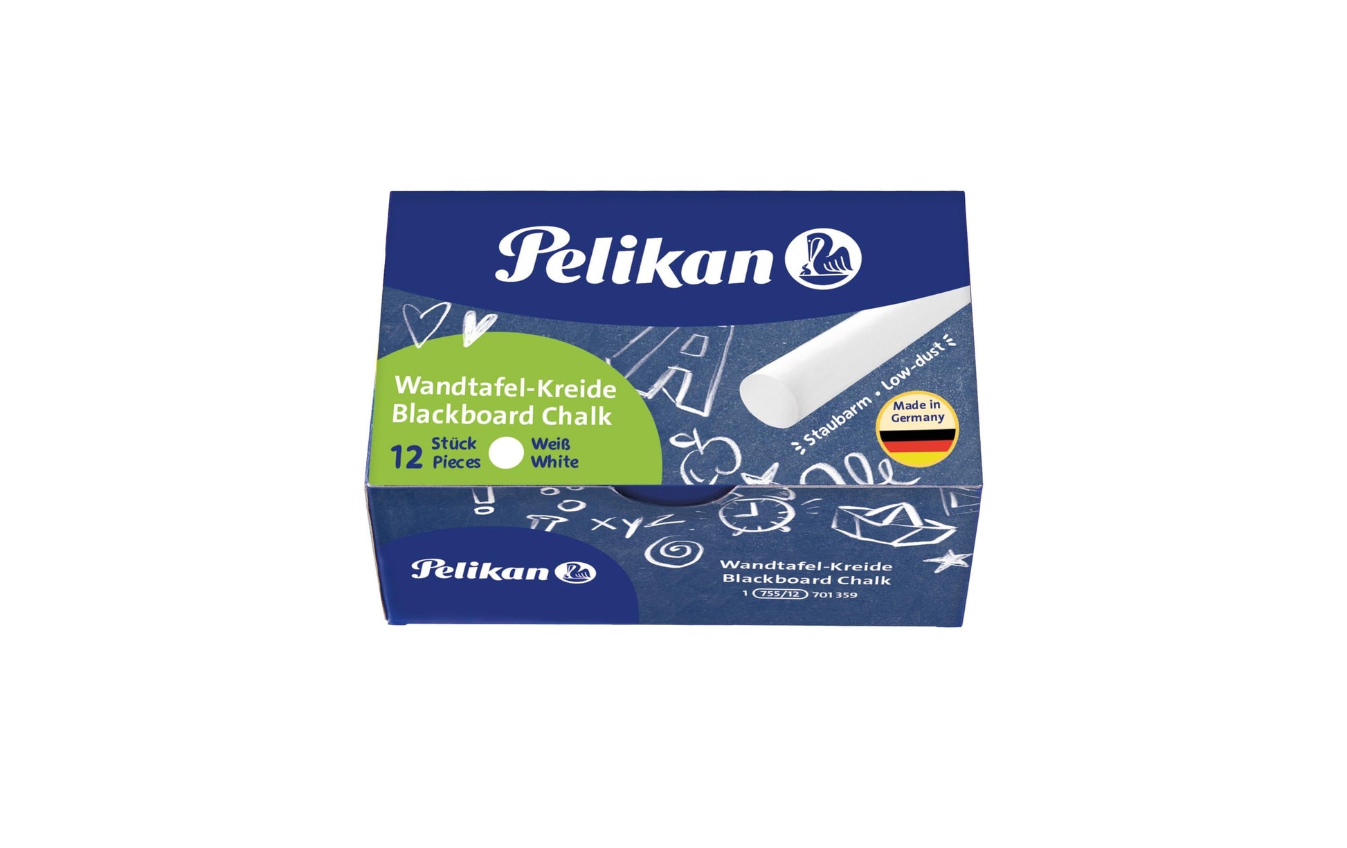 Pelikan Weisse runde staubfreie Wandtafelkreide – 12 Stück