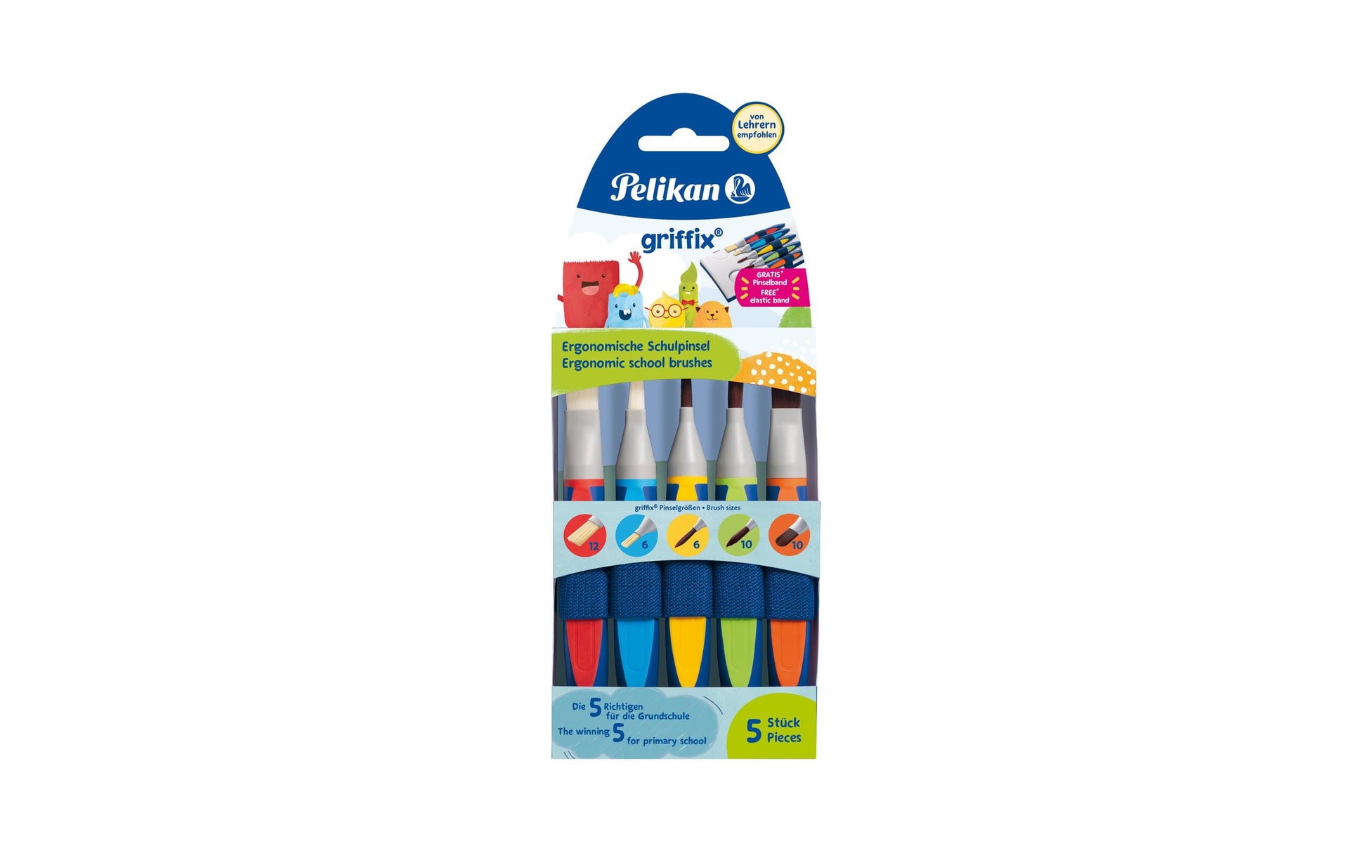Pelikan Pinsel-Set – Helle Bürste, Synthetisch, Grössen 6/10/12, 5 Farben, 5er-Set