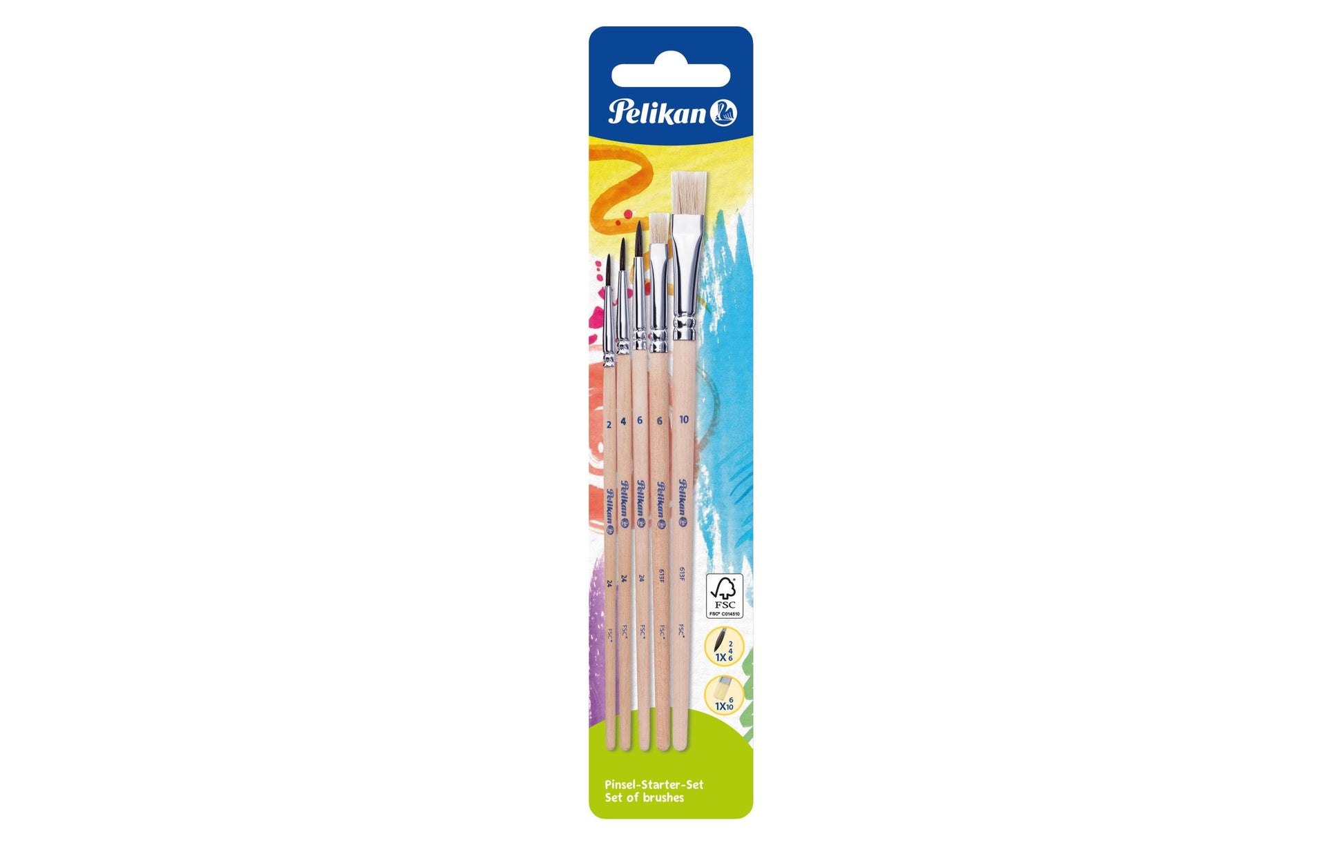 Pelikan Pinsel-Set – Flachpinsel/Rundpinsel, Haar, Grösse 2/4/6/10, 5er-Set