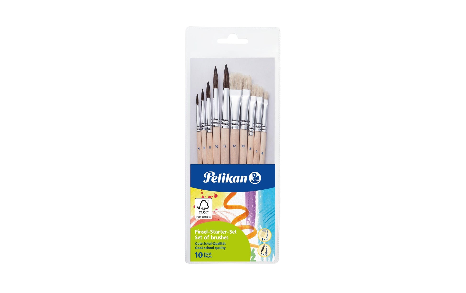 Pelikan Pinsel-Set – Flachpinsel, Rundpinsel, Ponyhaar, Grösse 4/6/8/10/12, 10er-Set