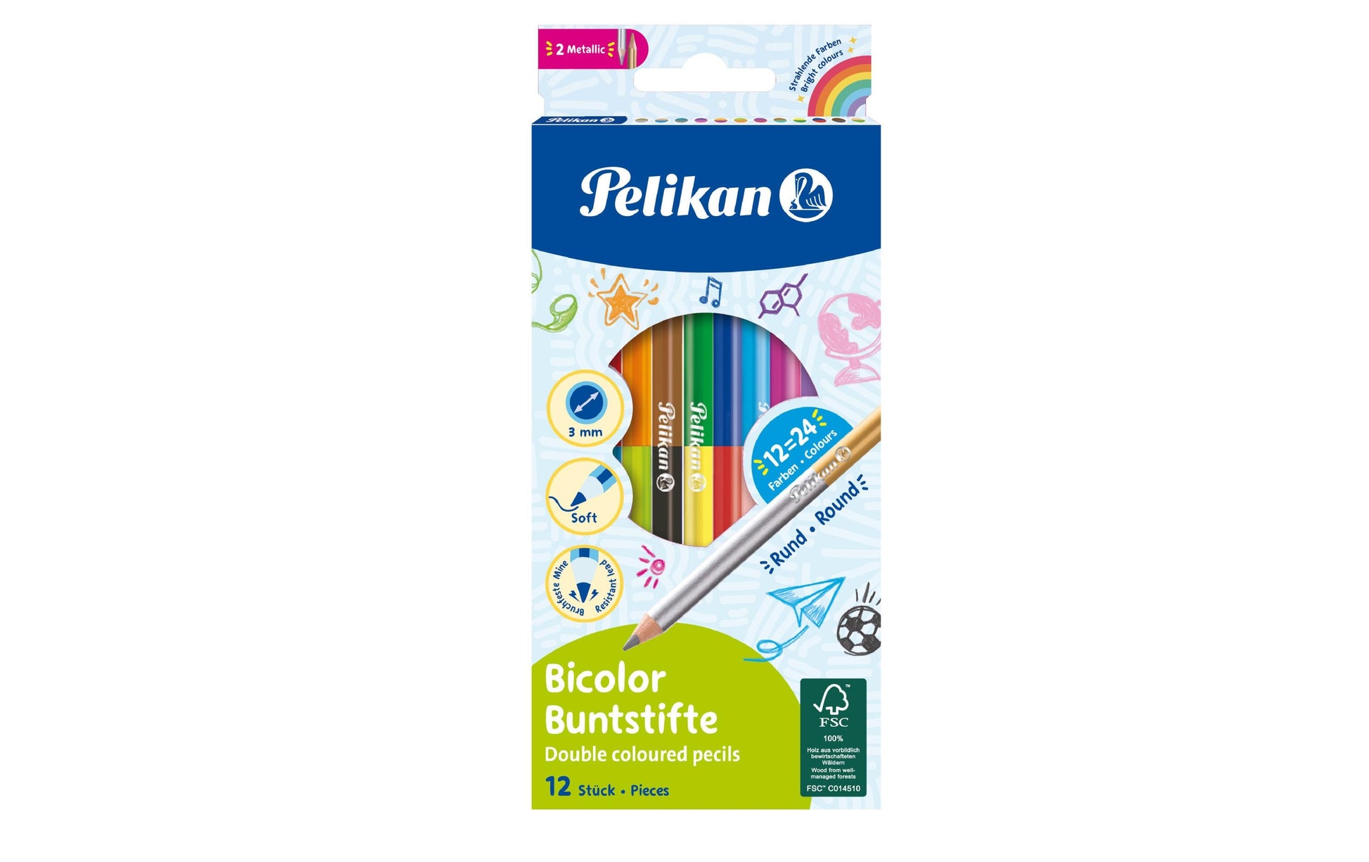 Pelikan Buntstifte – Bicolor, Sechskant, Minen-Ø 3,0 mm, 12 Stifte