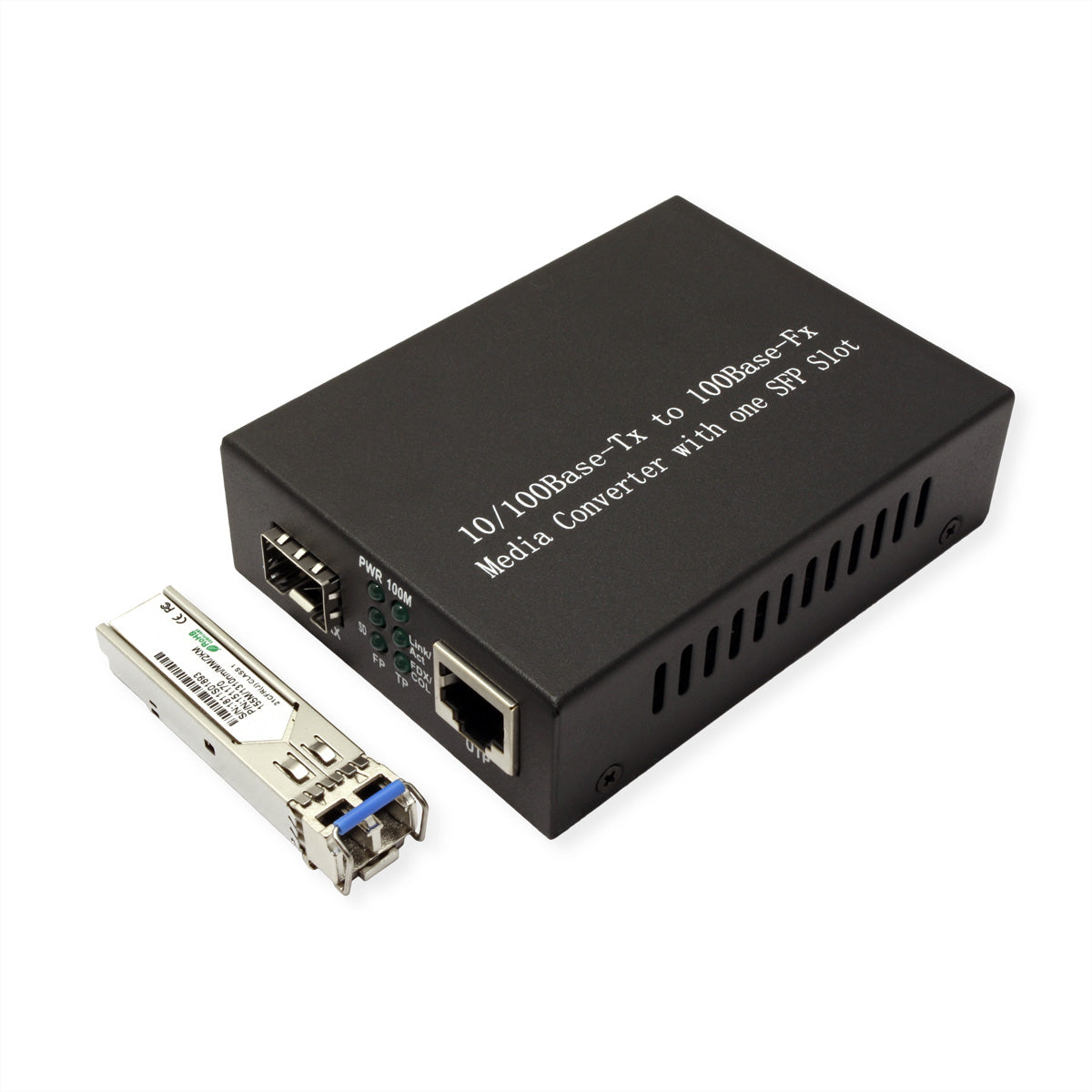 VALUE Medienkonverter – RJ-45 zu LC, 100 Mbit/s, Multimode, bis 500 m, 1× RJ-45/1× LC – Schwarz