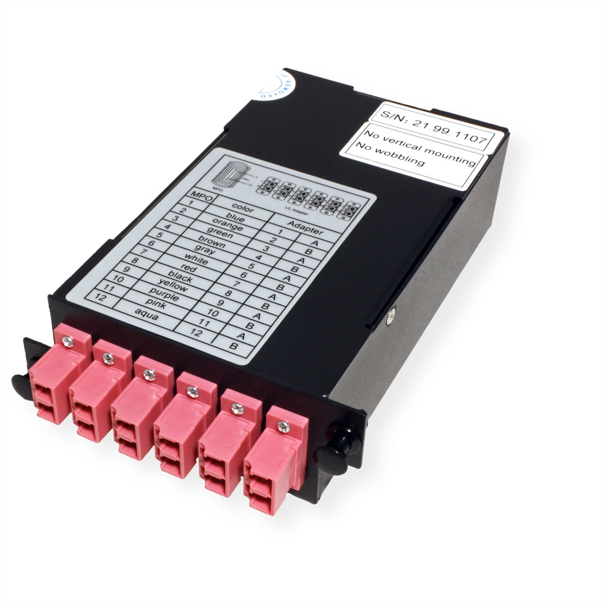 VALUE MPO-Modul – MPO (männlich) zu 12× LC (weiblich), Multimode OM4, Schwarz, 74,7×126,6×37,5 mm