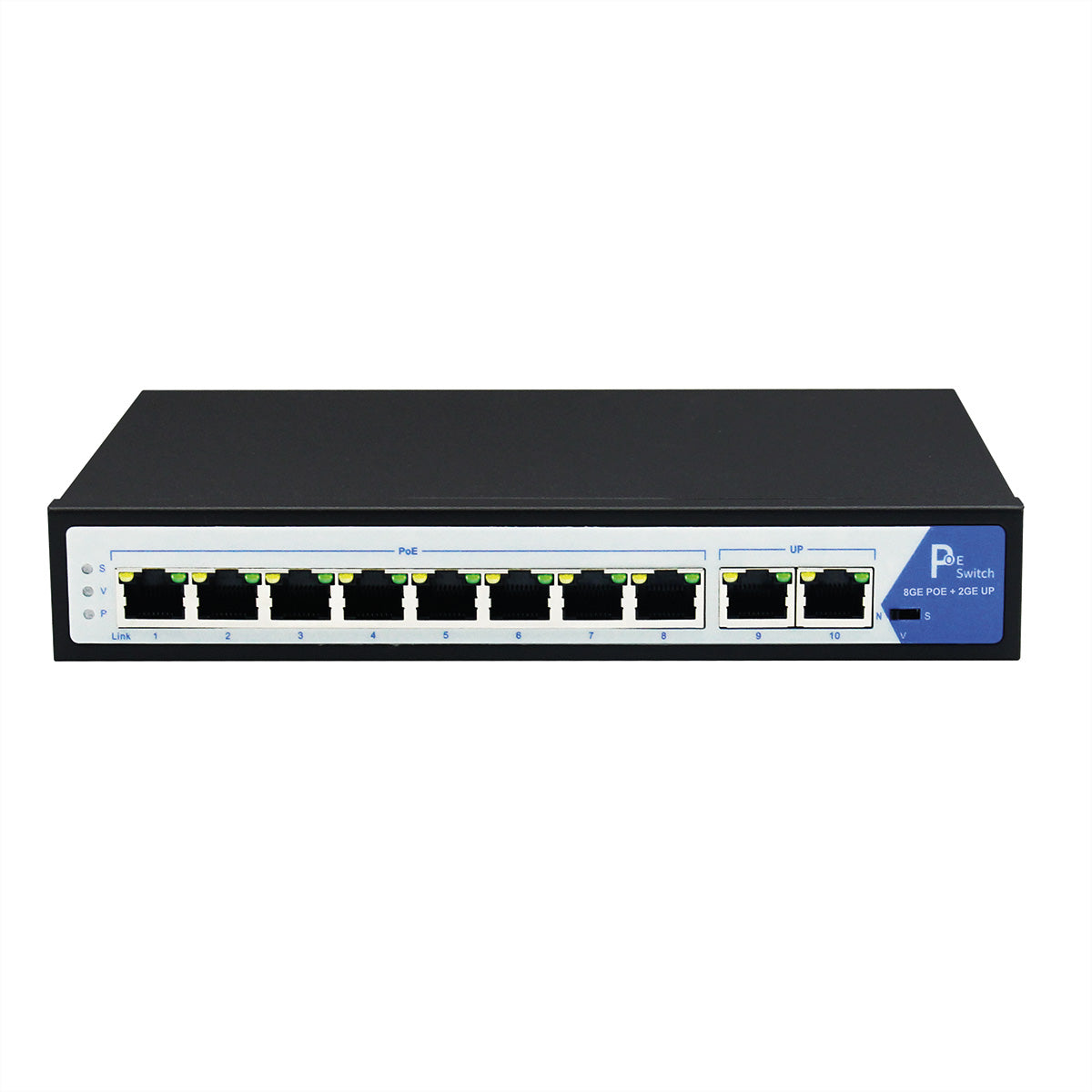VALUE Unmanaged Switch – 8× 1G PoE, 2× 1G Uplink, PoE (IEEE 802.3af), PoE Budget 120 W, Desktop