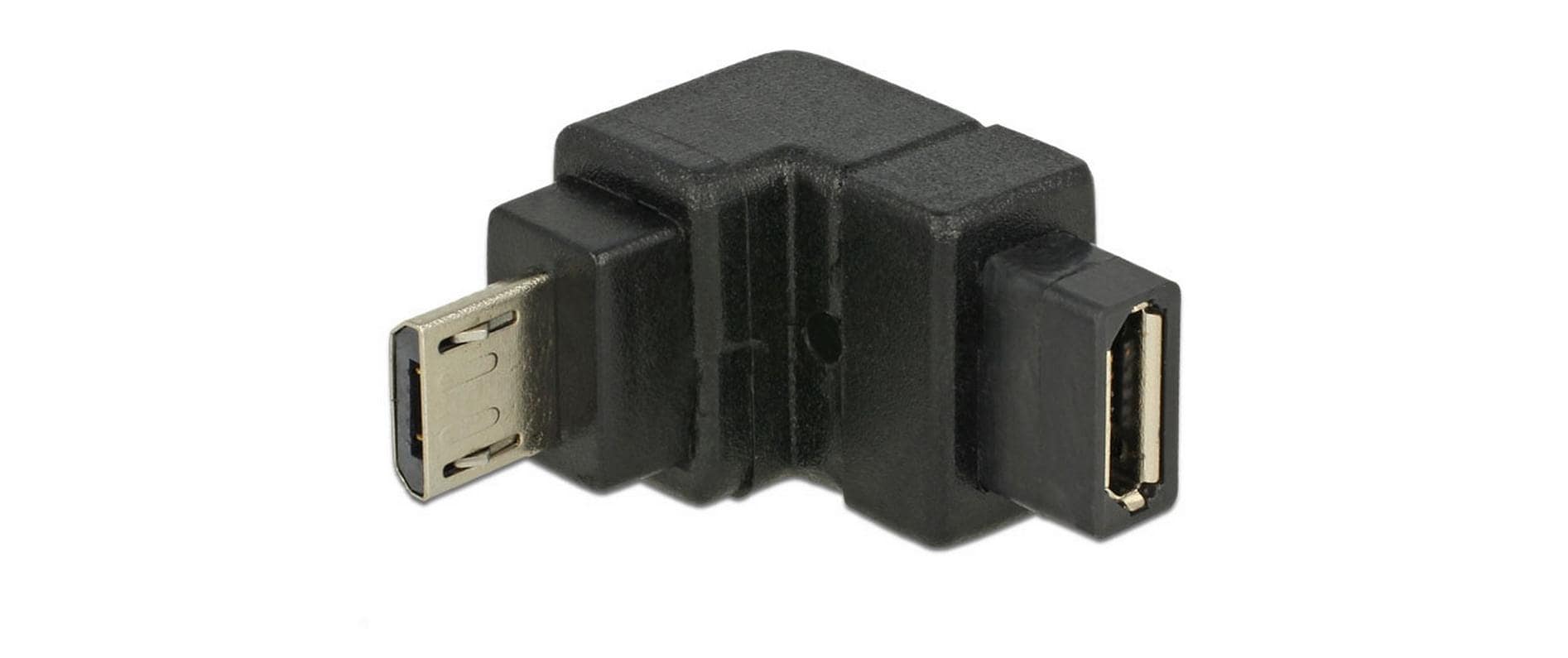 DeLOCK USB-Adapter Micro-B zu Micro-B – USB 2.0 (480 Mbit/s), einseitig gewinkelt, Goldkontakte – Schwarz