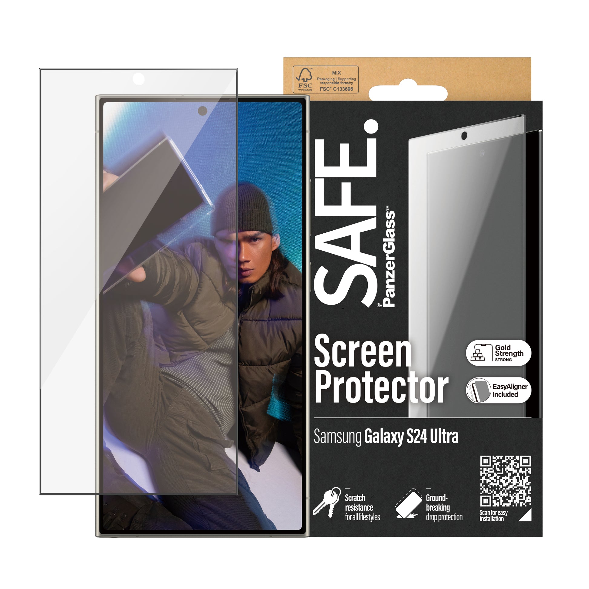 PanzerGlass Displayschutz (Folie), Ultra-Wide Fit – für Galaxy S24 Ultra – mit Applikator