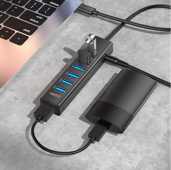 ONIT F01257 USB-Hub – USB-C, 7× USB-A, 15 W PD, für Windows/Mac/ChromeOS
