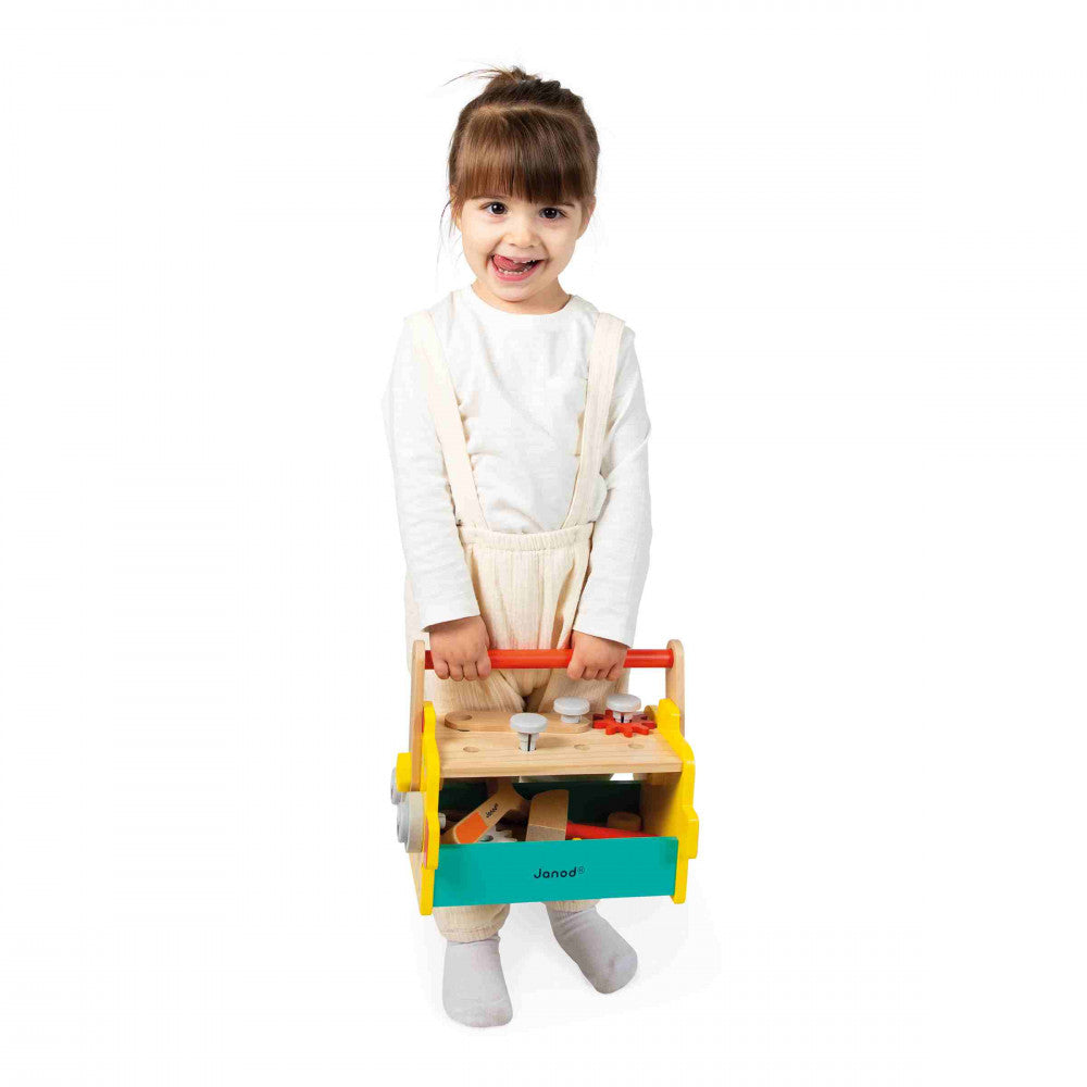JANOD Brico'Kids Werkzeugkoffer – 30-teilig – ab 3 Jahren – Holz, mehrfarbig, FSC