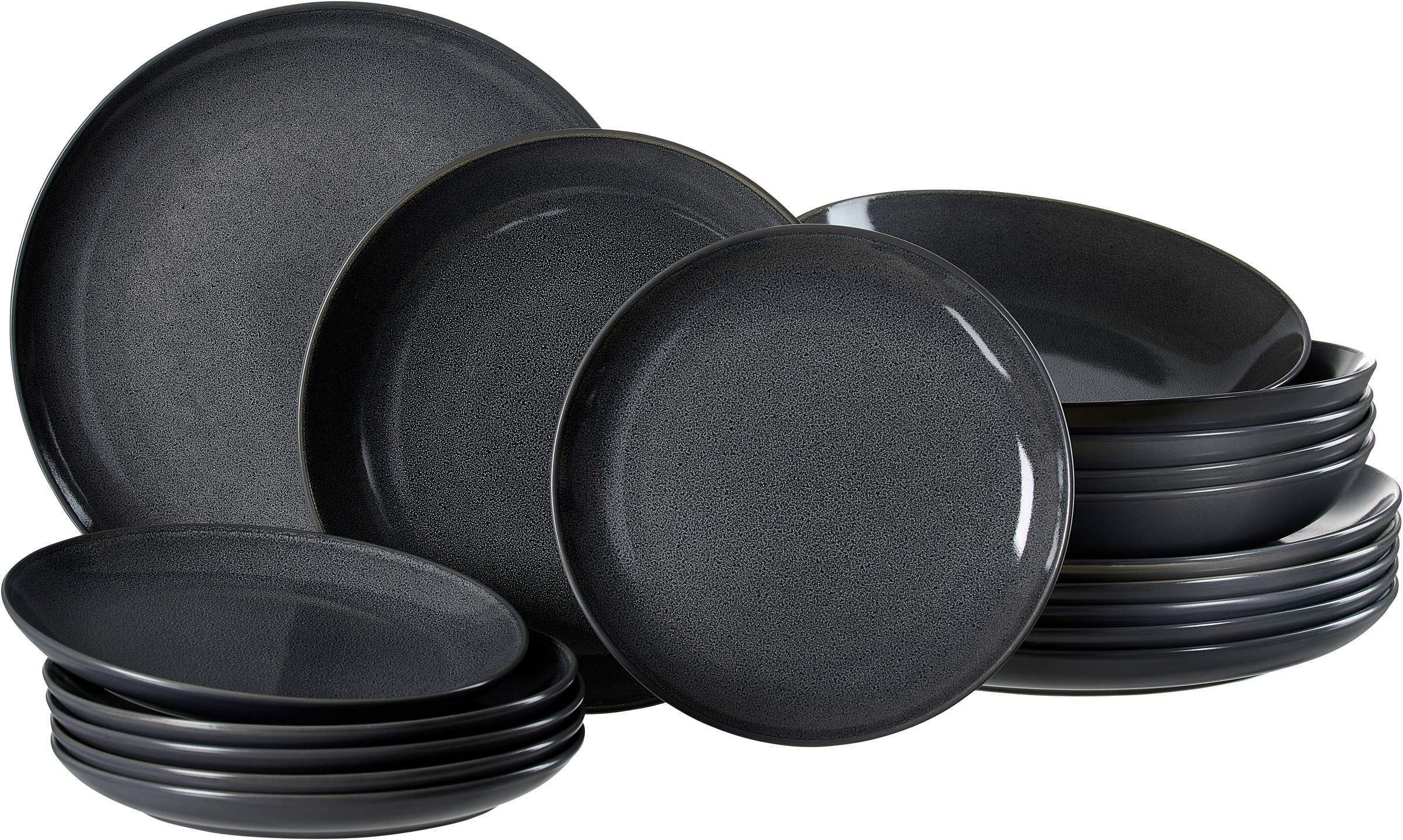 Ritzenhoff & Breker Toledo Speise-Service – 18-teiliges Set, Speise-/Suppenteller Ø 26,5/20,0 cm, Steingut, spülmaschinenfest