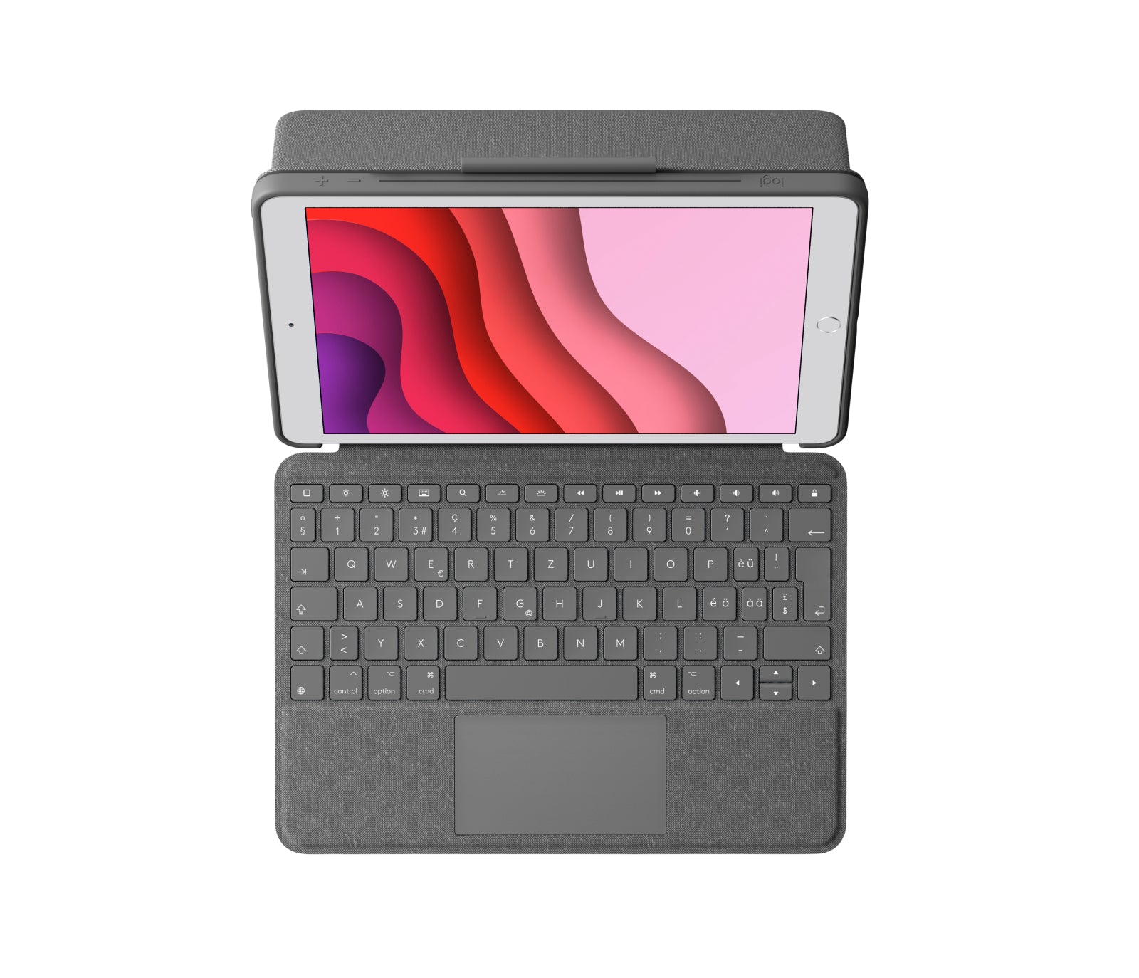 Logitech Combo Touch – Tastatur, CH-Layout (DE-CH), mit Touchpad, Grau – für iPad 7. & 8. Generation