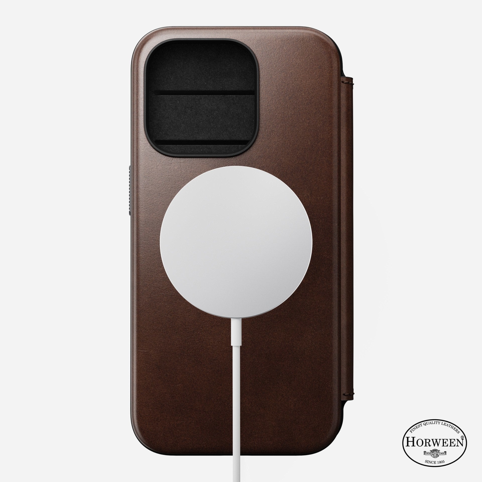 Nomad Booklet-Hülle Folio Modern – für Apple iPhone 15 Pro – Rostbraun – Horween Leder – mit Kartenfach