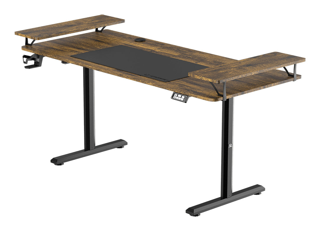 Ultradesk Highlander XXL Gaming-Tisch – 160 × 70 cm, elektrisch höhenverstellbar, braun, Carbon
