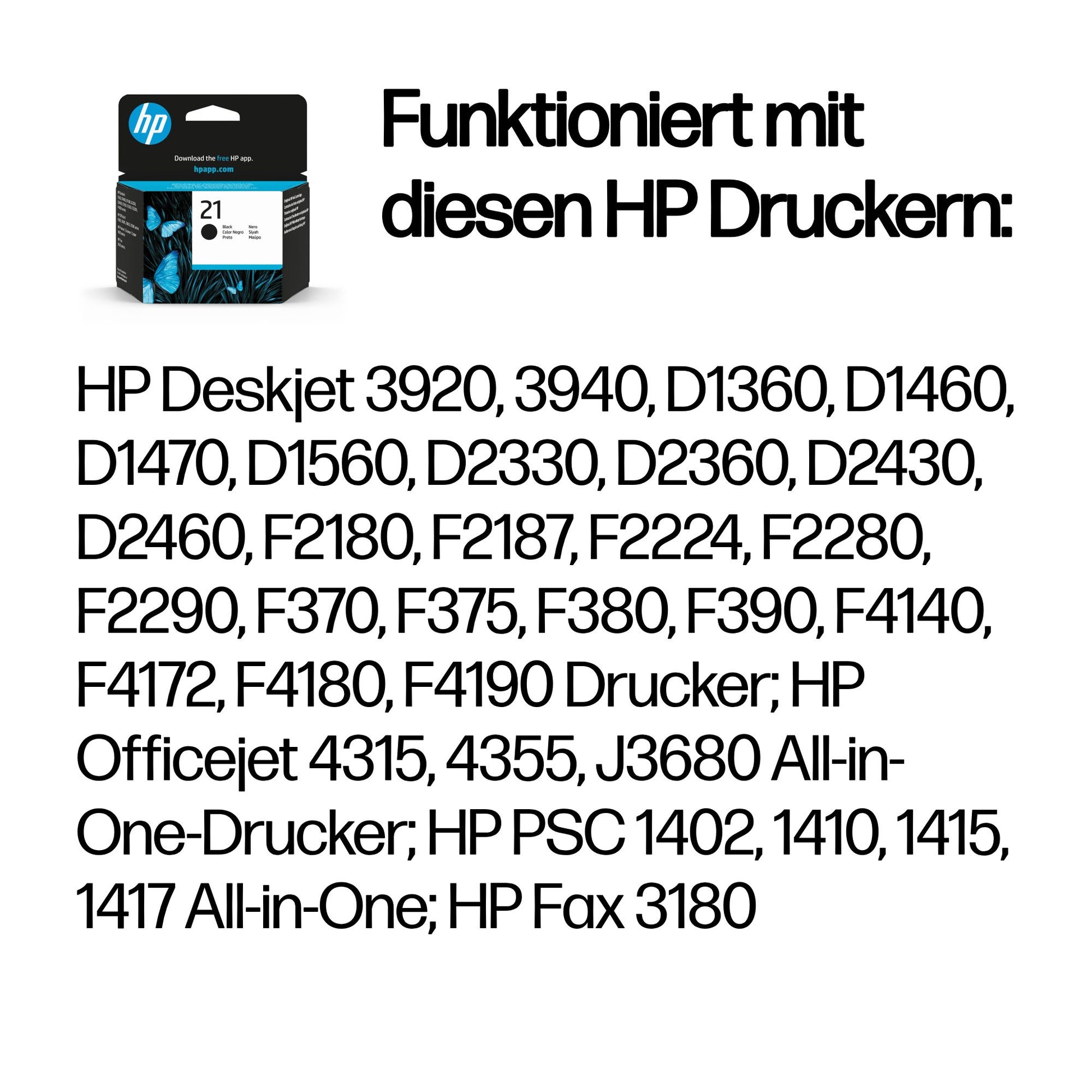 HP 21 Schwarz Tintenpatrone (Original) – 190 Seiten – für HP 21