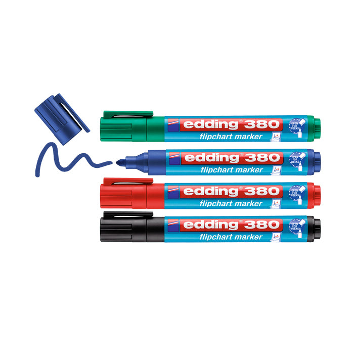 Edding 380 Flipchart Filzstifte – Rundspitze, 1,5–3 mm, 4 Farben, nachfüllbar