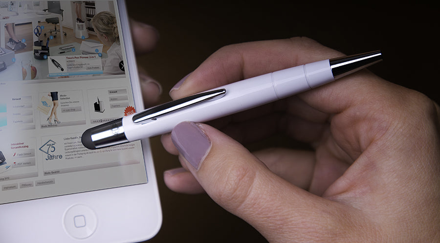 Wedo Eingabestift für Smartphones/Tablets, inkl. iPhone/iPad – 2-in-1 Kugelschreiber – Weiss