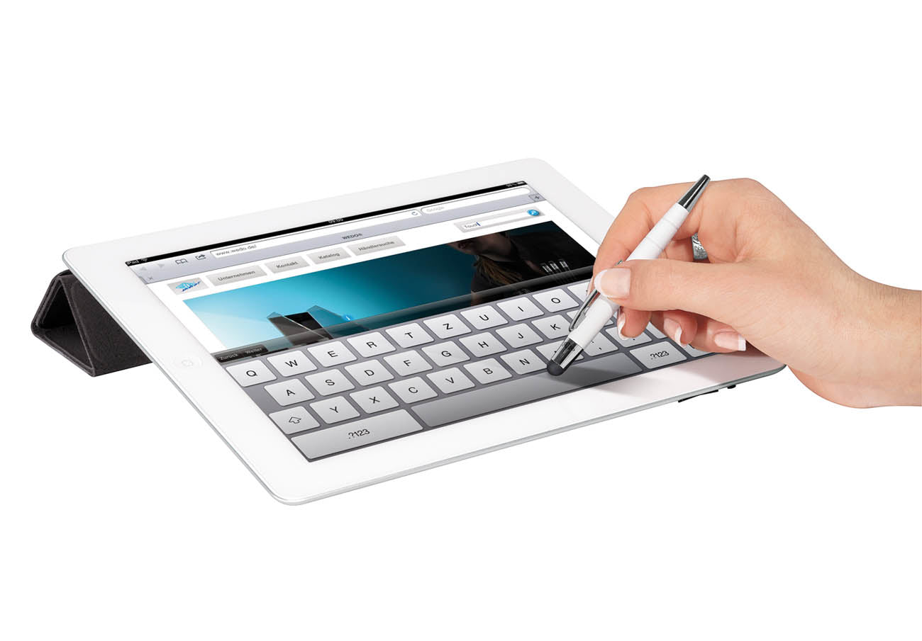Wedo Eingabestift für Smartphones/Tablets, inkl. iPhone/iPad – 2-in-1 Kugelschreiber – Weiss