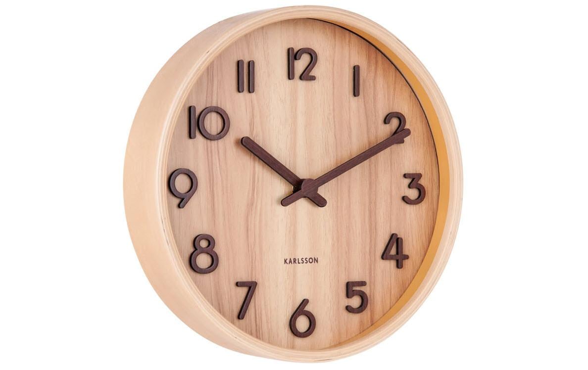 Karlsson Wanduhr Pure – Ø 22 cm, hellbraun, Holz (Linde)