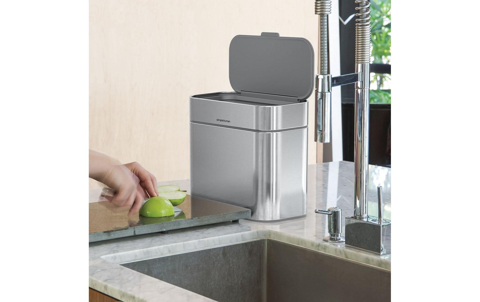 simplehuman Komposteimer Kompost-Caddy – 4 l – Edelstahl, rechteckig – mit Innenkübel, Anti-Fingerprint
