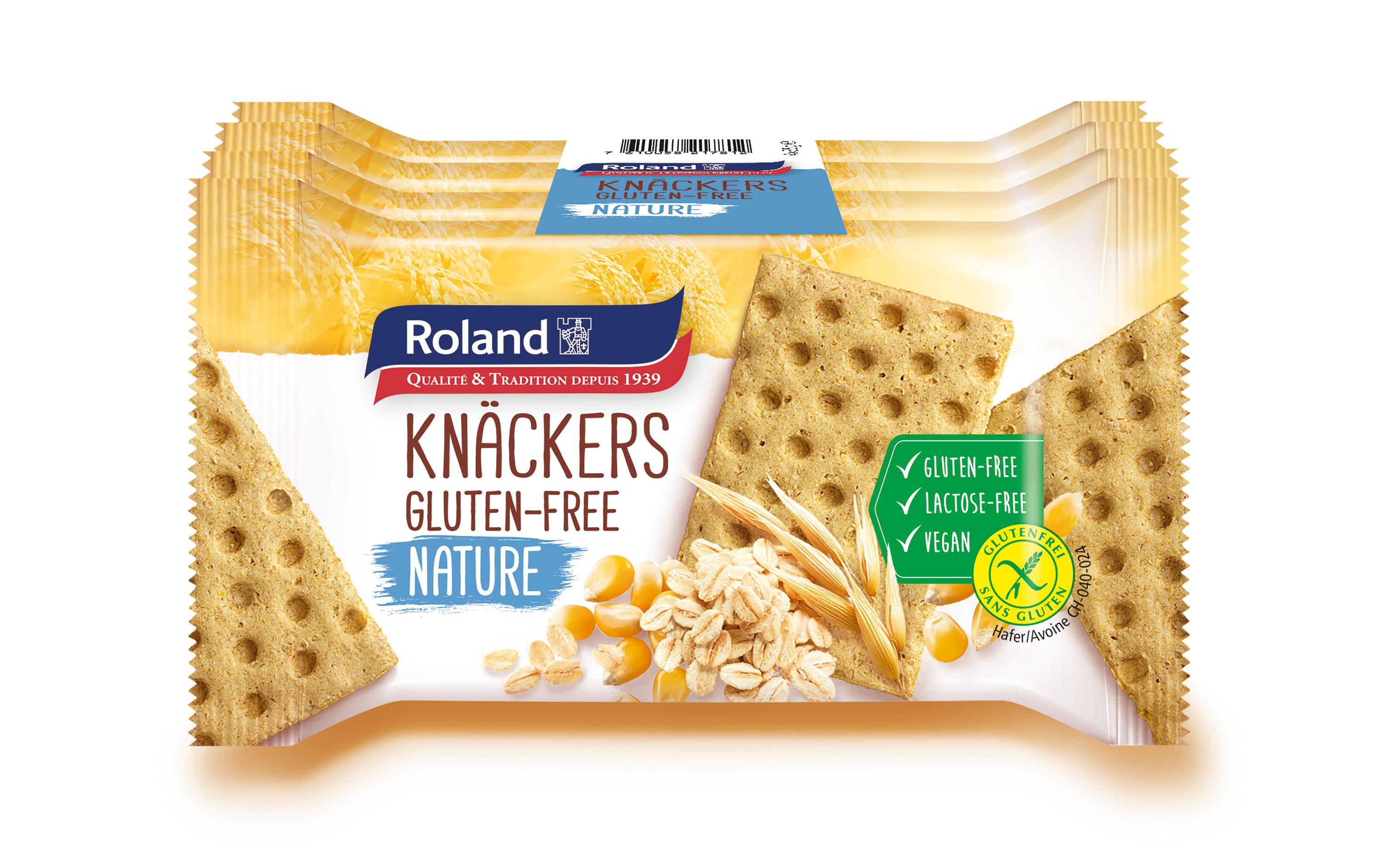Roland snacks Knäckers Cracker Nature, glutenfrei – 4 × 35 g