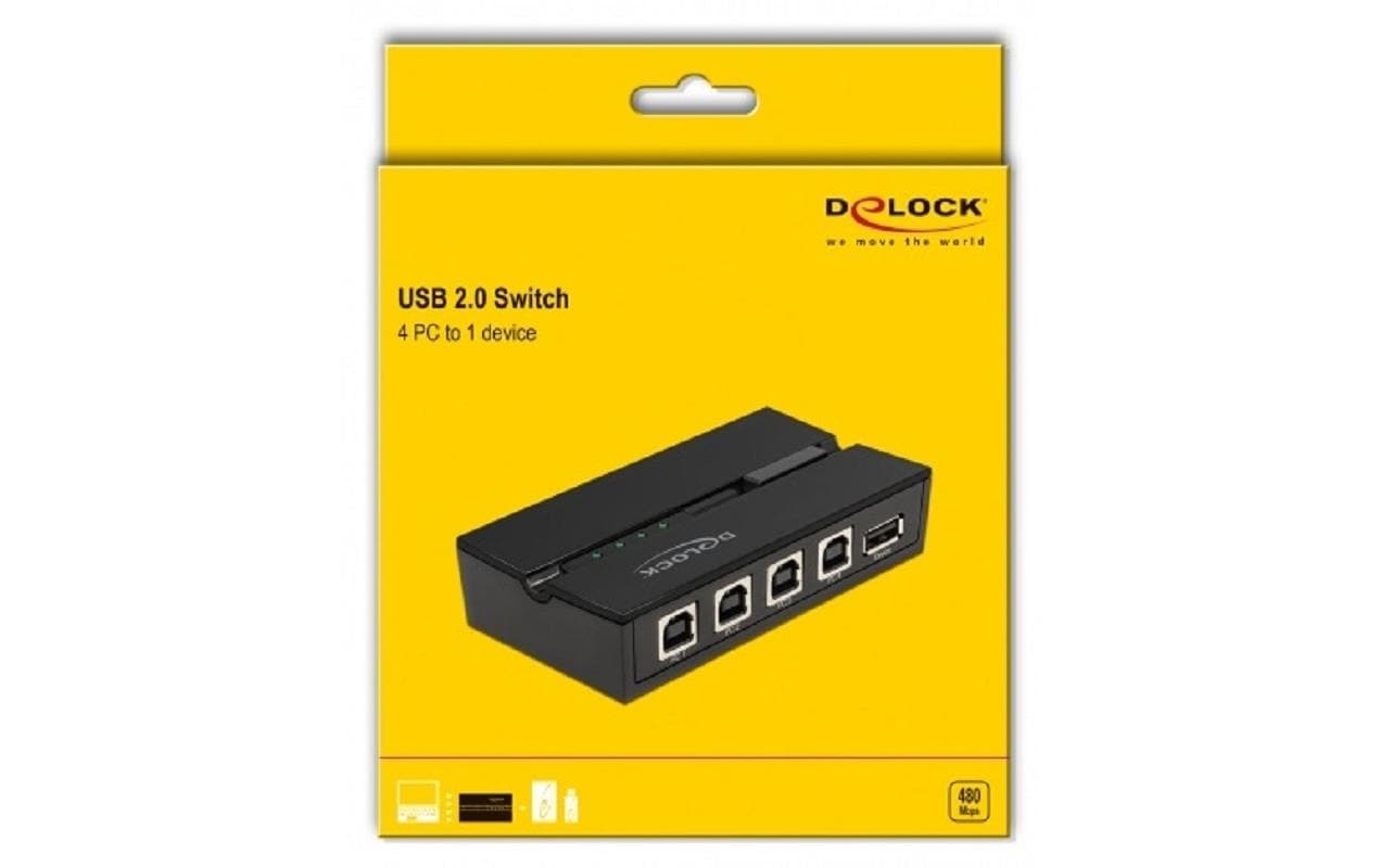 DeLOCK USB-Switch – USB-A auf USB-B – USB 2.0 (480 Mbit/s) – Tasten, LED – Schwarz