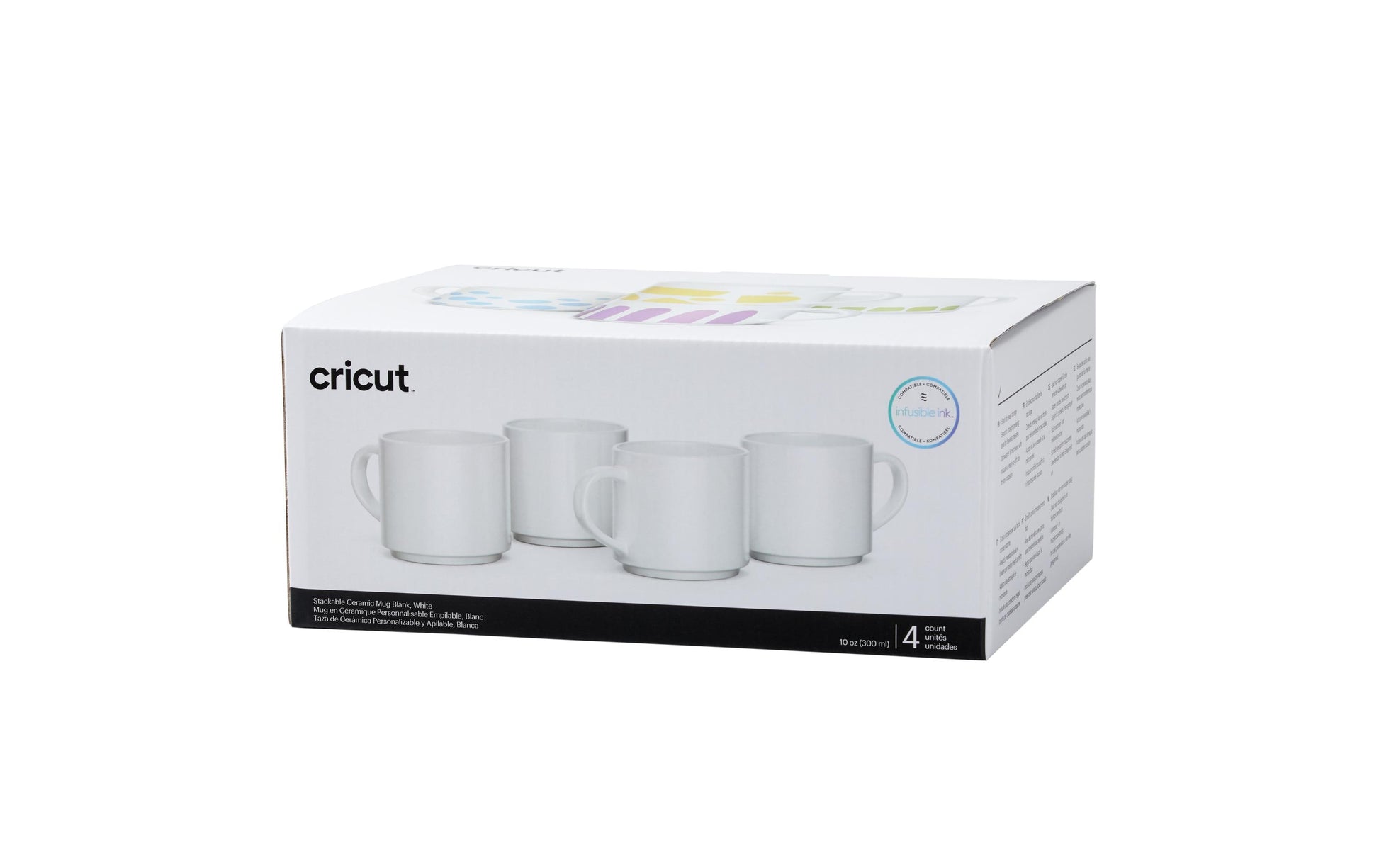 Cricut Tasse – 4er Set, 300 ml, Porzellan, Weiss, spülmaschinenfest, mikrowellengeeignet, für Sublimation