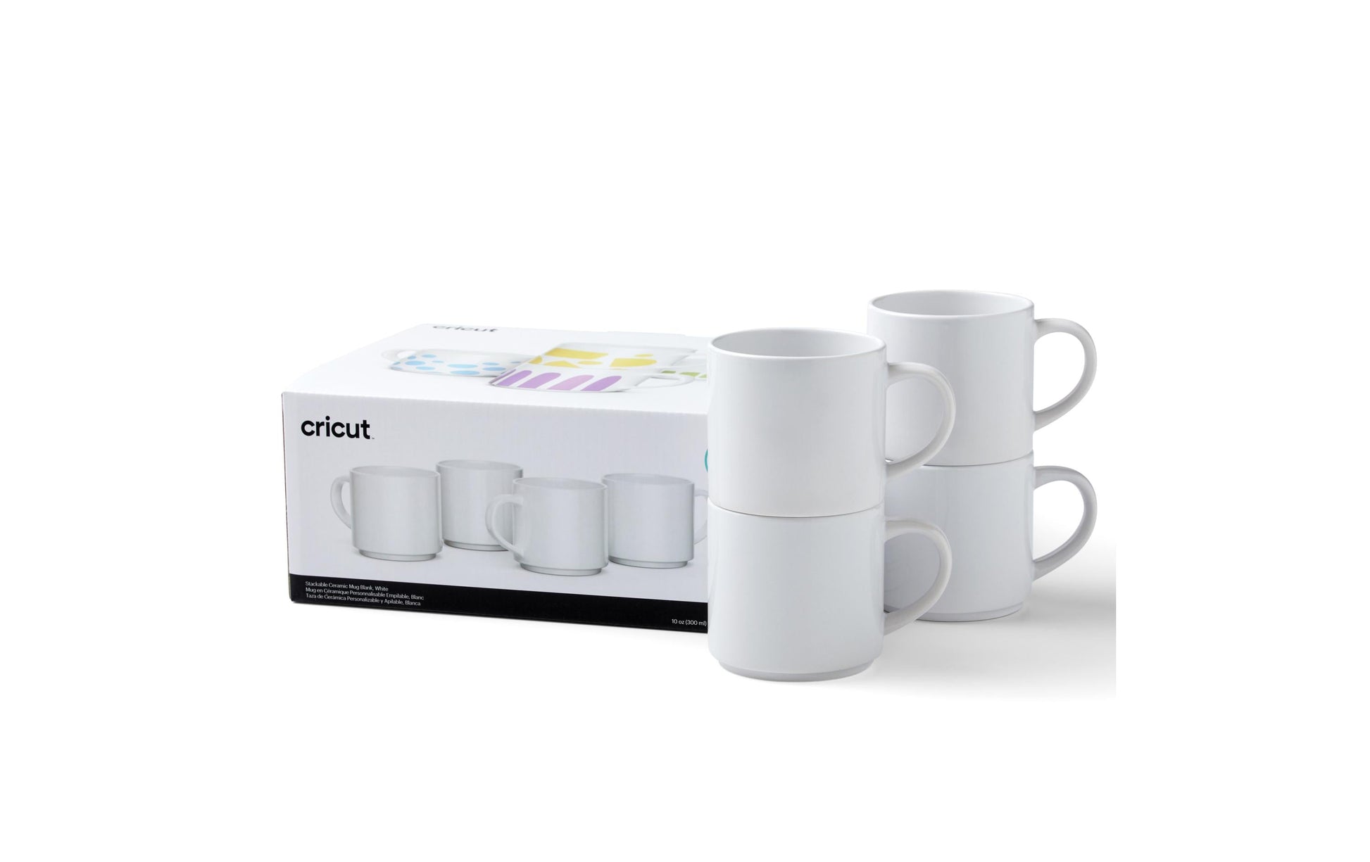 Cricut Tasse – 4er Set, 300 ml, Porzellan, Weiss, spülmaschinenfest, mikrowellengeeignet, für Sublimation