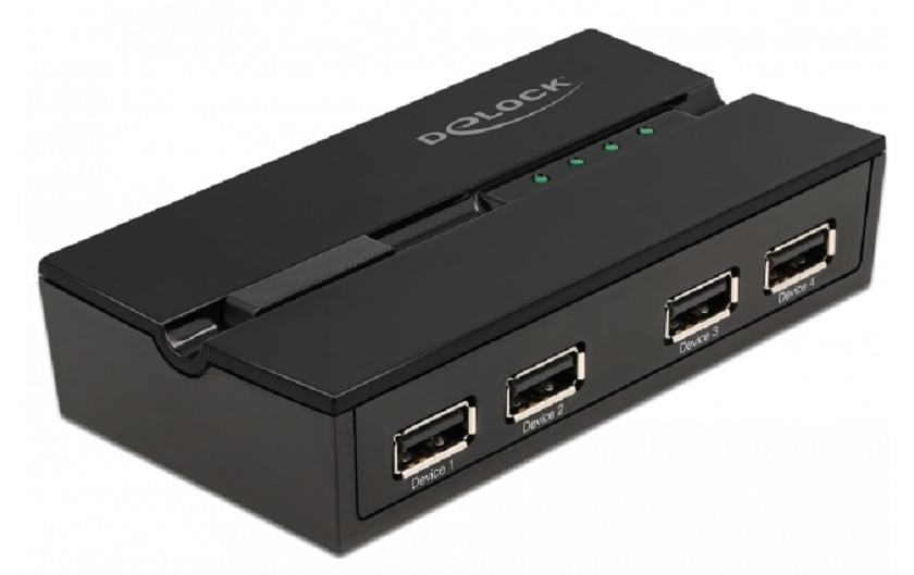 DeLOCK USB-Switch – 4 × USB-A/4 × USB-B Buchsen – USB 2.0 (480 Mbit/s) – Tasten, LED-Anzeigen – Schwarz