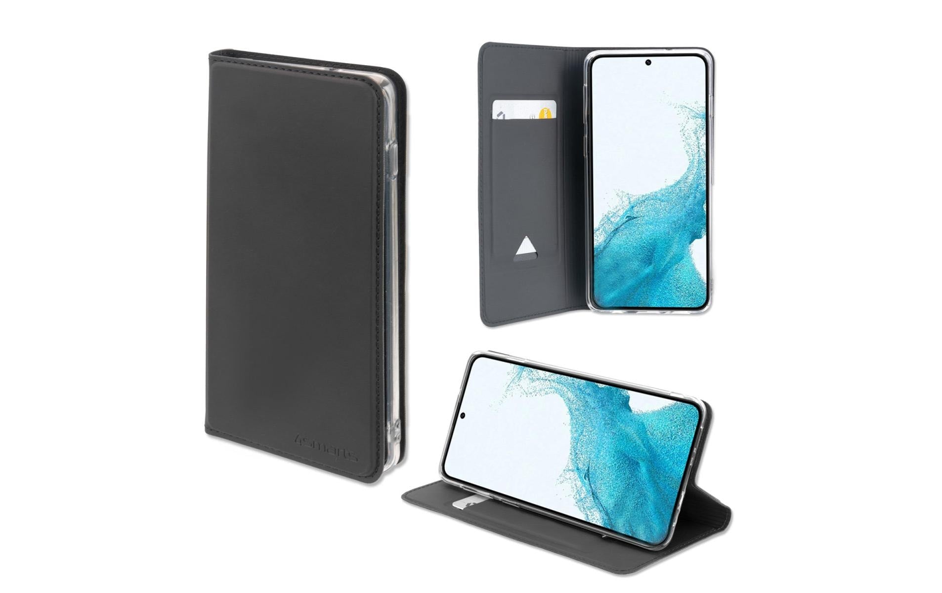 4smarts URBAN Lite Folio – für Samsung Galaxy S22+/Galaxy S21 5G, mit Ständer, mit Kartenfach, PU+TPU, Schwarz