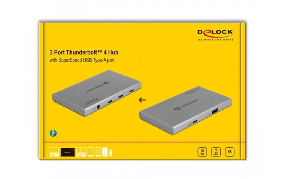 DeLOCK 64157 Thunderbolt-Hub – 1× USB-A, 100 W PD, 4× TB4, für Windows/Mac/ChromeOS