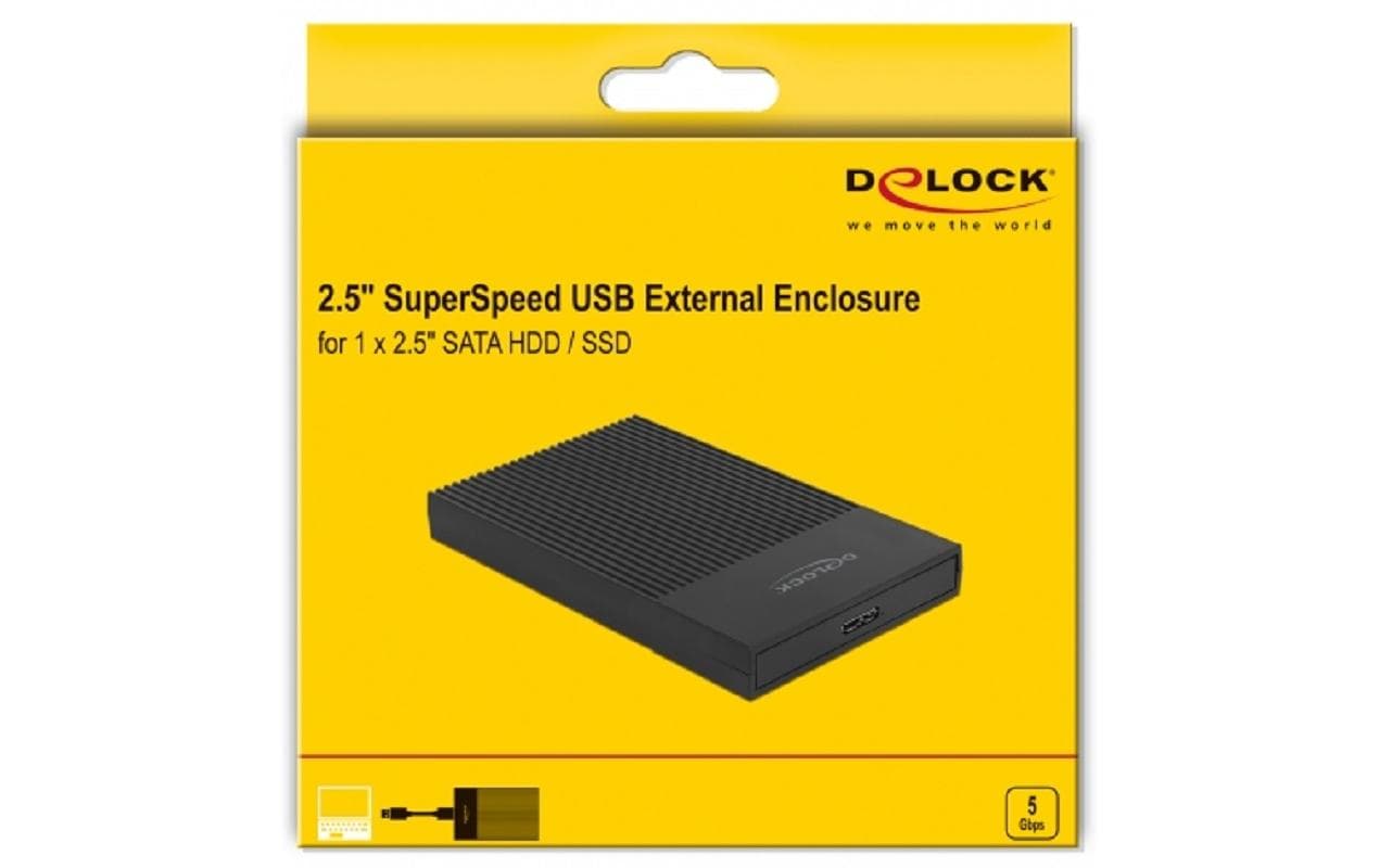 DeLOCK 42011 – 1-Bay Gehäuse – für 2,5" HDD/SSD, SATA III, Micro-USB 3.0