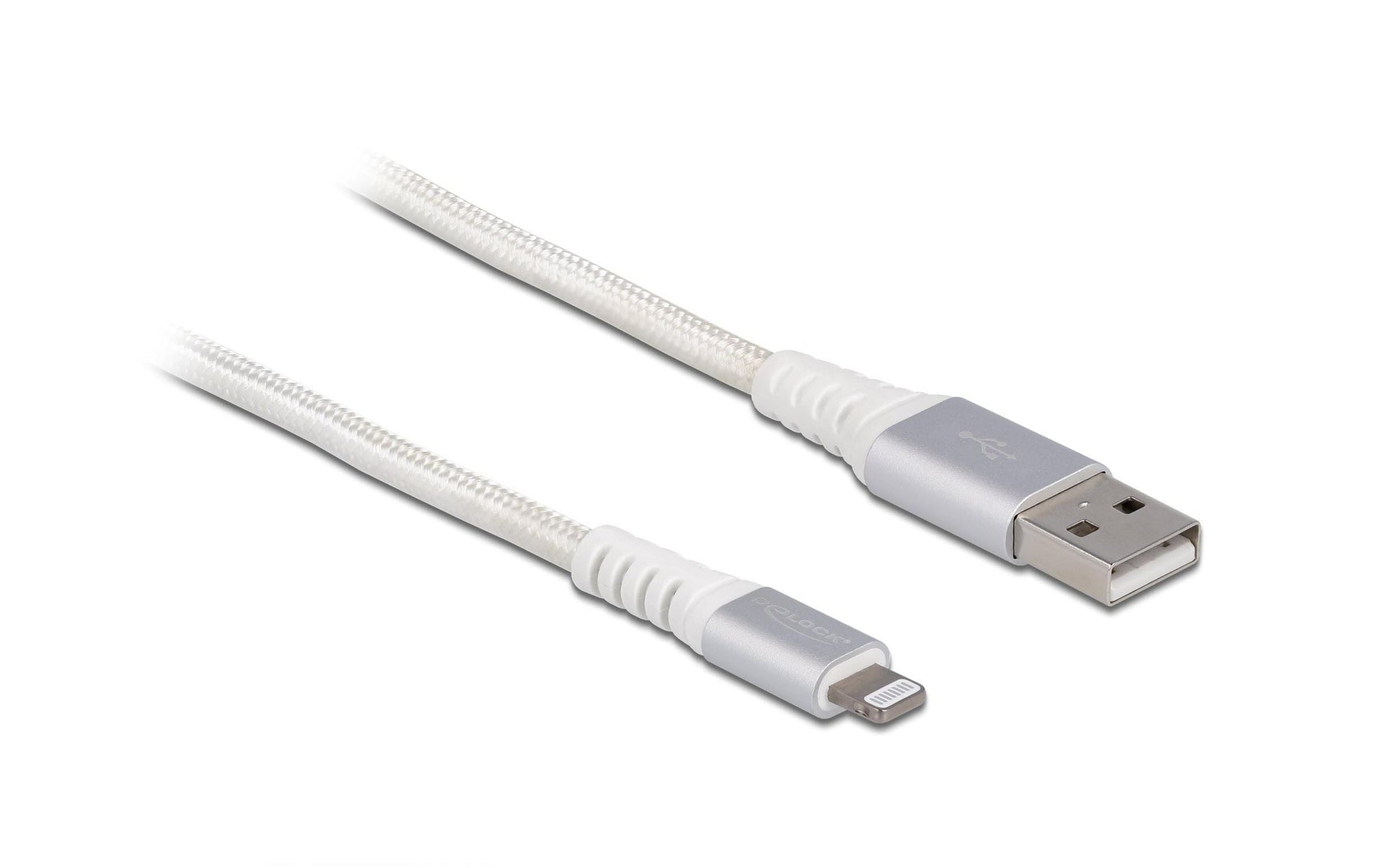 DeLOCK Kabel – USB-A auf Lightning 3 m, MFi zertifiziert, Kevlar, Weiss – für iPhone/iPad