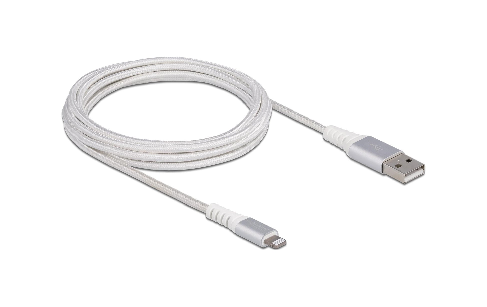 DeLOCK Kabel – USB-A auf Lightning 3 m, MFi zertifiziert, Kevlar, Weiss – für iPhone/iPad