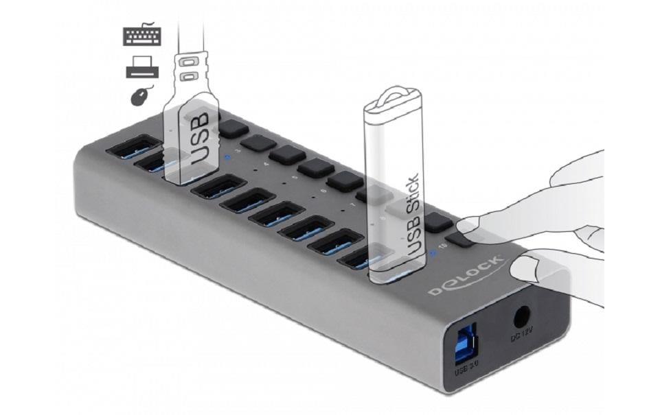 DeLOCK 63670 USB-Hub – 10× USB-A, für Windows/Mac/Linux
