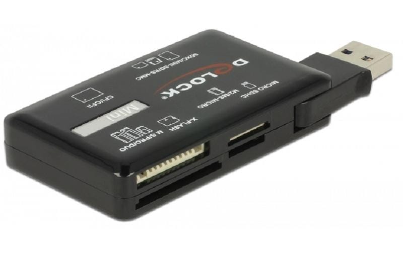 DeLOCK USB-Kartenleser USB 3.2 Gen 1 (5 Gbit/s) – CF, CF Typ II, SD/microSD, MMC, MS, M2, xD – Schwarz