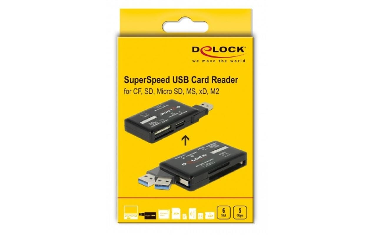 DeLOCK USB-Kartenleser USB 3.2 Gen 1 (5 Gbit/s) – CF, CF Typ II, SD/microSD, MMC, MS, M2, xD – Schwarz