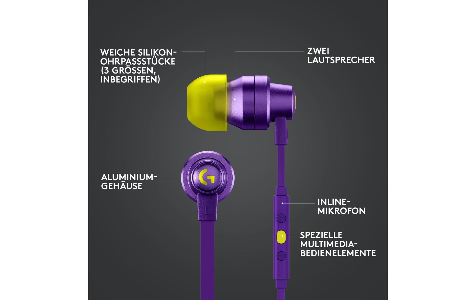 Logitech G G333 Gaming-Headset – In-Ear, Stereo, Kabelgebunden, 3,5 mm Klinke, Violett