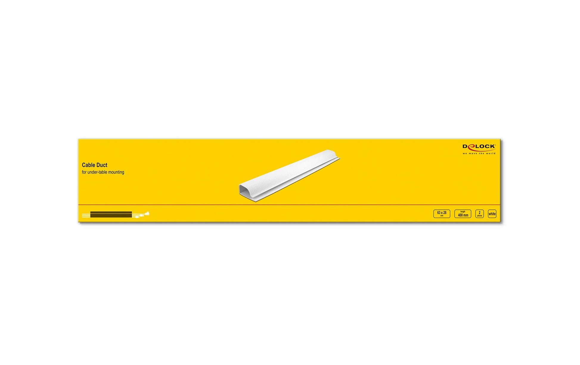 DeLOCK Untertisch-Kabelwanne – 400 × 63 × 28 mm – PVC – Weiss, 2 Stk.
