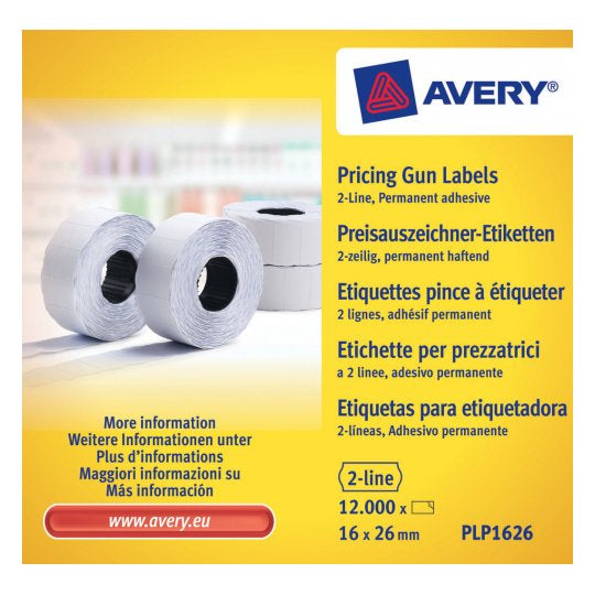 Avery Etiketten für Preisauszeichner – 26 × 16 mm, permanent, weiss, 10 Rollen (12'000 Stk.)