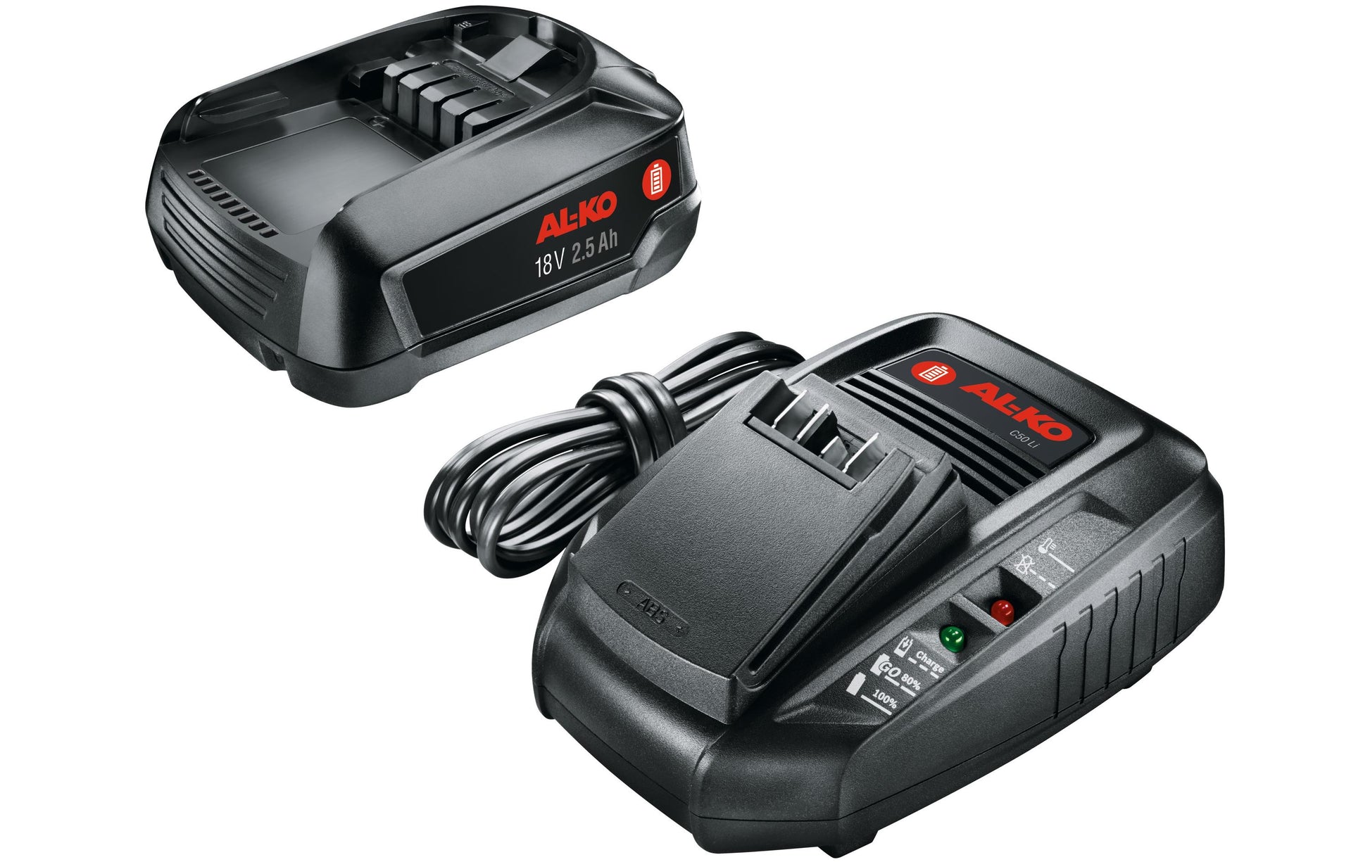 AL-KO Batterie- & Ladegerät-Set 18 V 2,5 Ah (Li-Ion) – 2-tlg. – für POWER FOR ALL 18 V