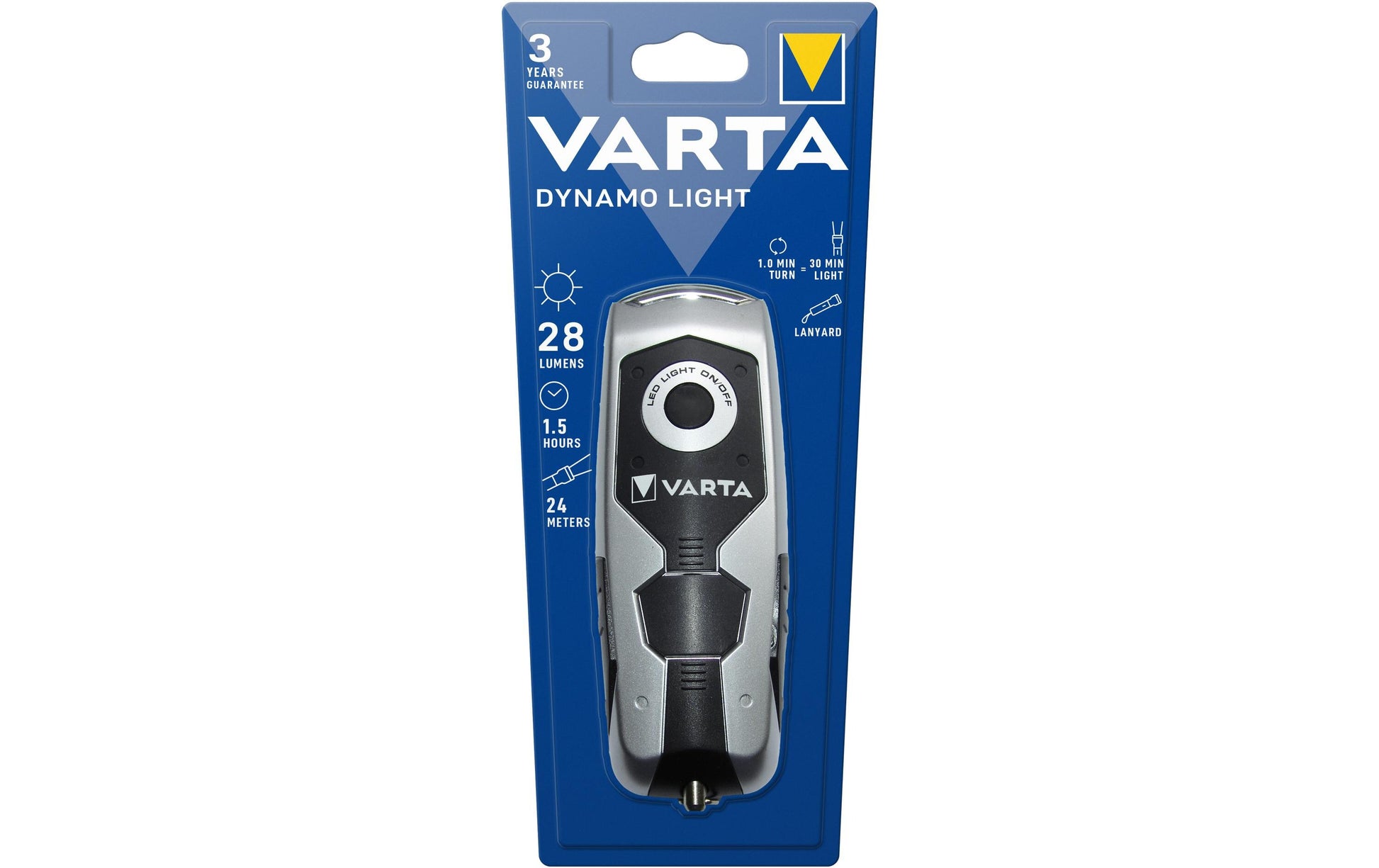 Varta Dynamo Light Taschenlampe – 28 lm, 26 m, 120 mAh Akku, Dynamo – Schwarz