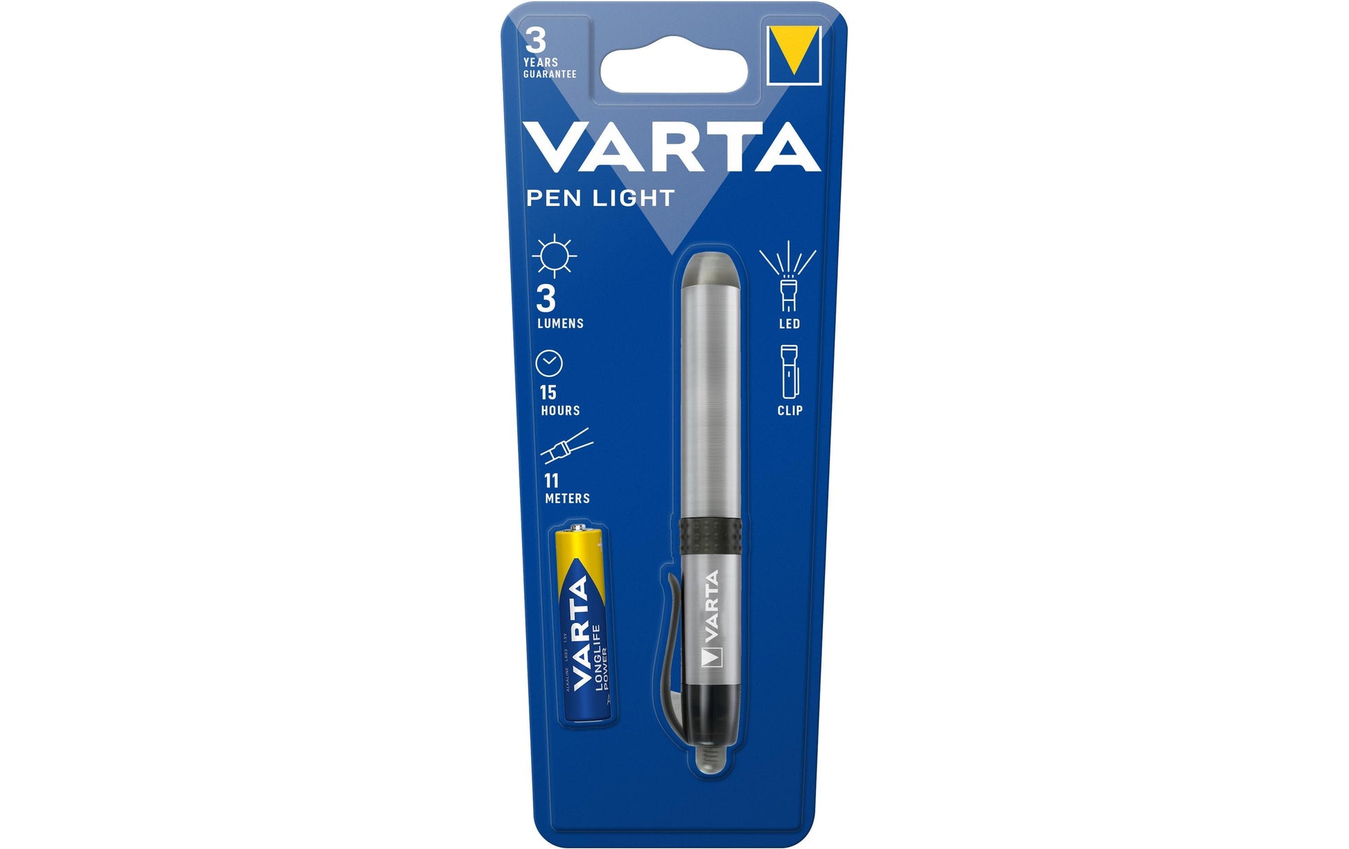 Varta LED Pen Light Taschenlampe – 3 lm, 11 m, AAA – Silber