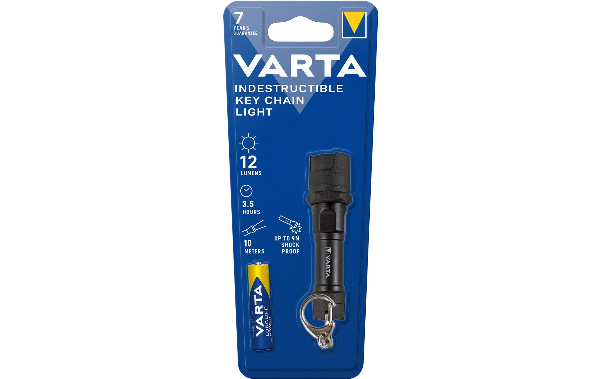 Varta LED-Schlüsselanhänger-Taschenlampe 1AAA – 12 lm, 10 m, IPX4, AAA – Schwarz