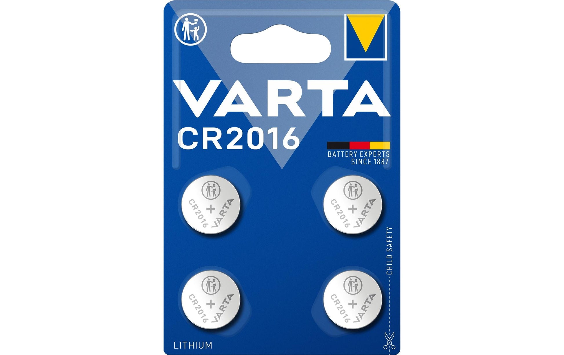 Varta Knopfzellen CR2016, Lithium-Mangandioxid, 3 V – 4 Stk.