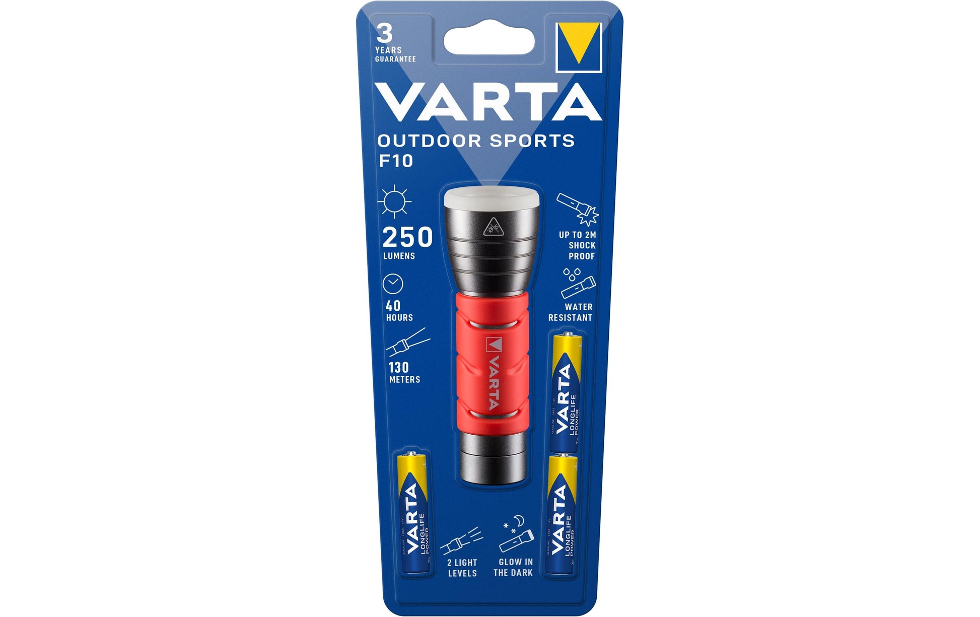 Varta Taschenlampe 17627101421 – 235 lm, 160 m, IPX4, Batteriebetrieb 3× AAA, 2 Stufen – Schwarz