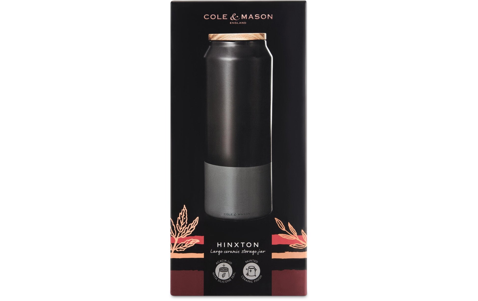 Cole & Mason Hinxton – Vorratsdose 2,2 l, Ø 11 × 12 cm, Keramik/Akazie, Schwarz, Luftdicht