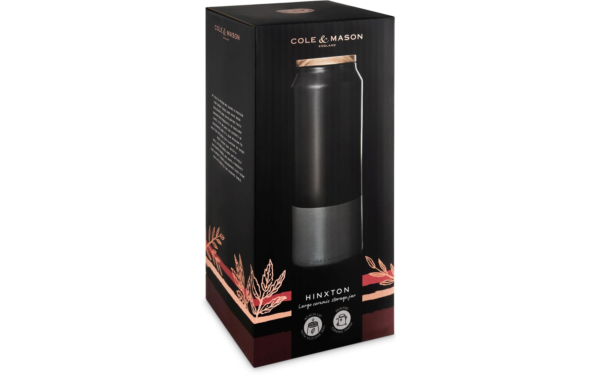 Cole & Mason Hinxton – Vorratsdose 2,2 l, Ø 11 × 12 cm, Keramik/Akazie, Schwarz, Luftdicht
